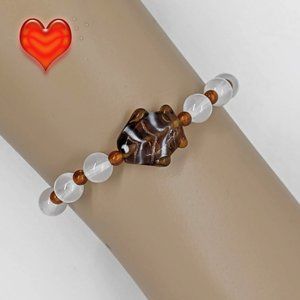 3 For 20 Amber Art Glass Fish & Acrylic Bead Stretch Bracelet